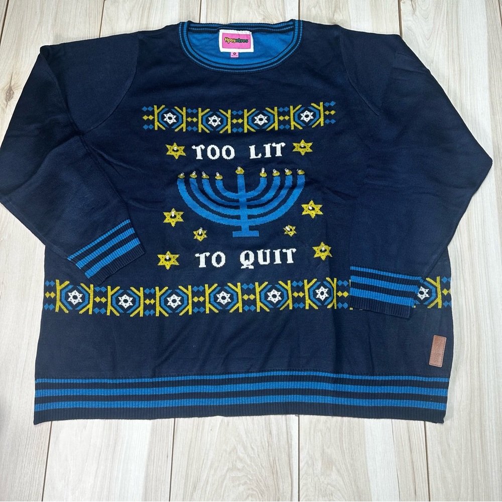 Tipsy Elves Women’s Too Lit To Quit Light Up Menorah Sweater Size 3XL
